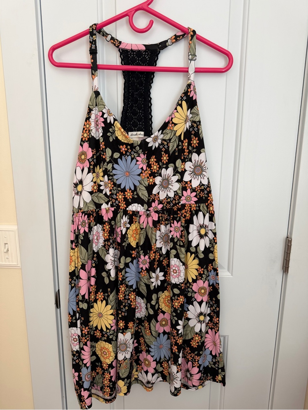 Derek Heart Black Floral Sundress with Pink, Yellow, Blue & Cream Blooms